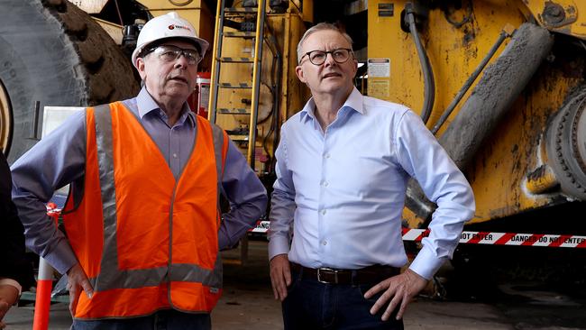 Anthony Albanese visits the Mount Thorley Warkworth coalmine in the NSW Hunter Valley in April. Picture: Toby Zerna