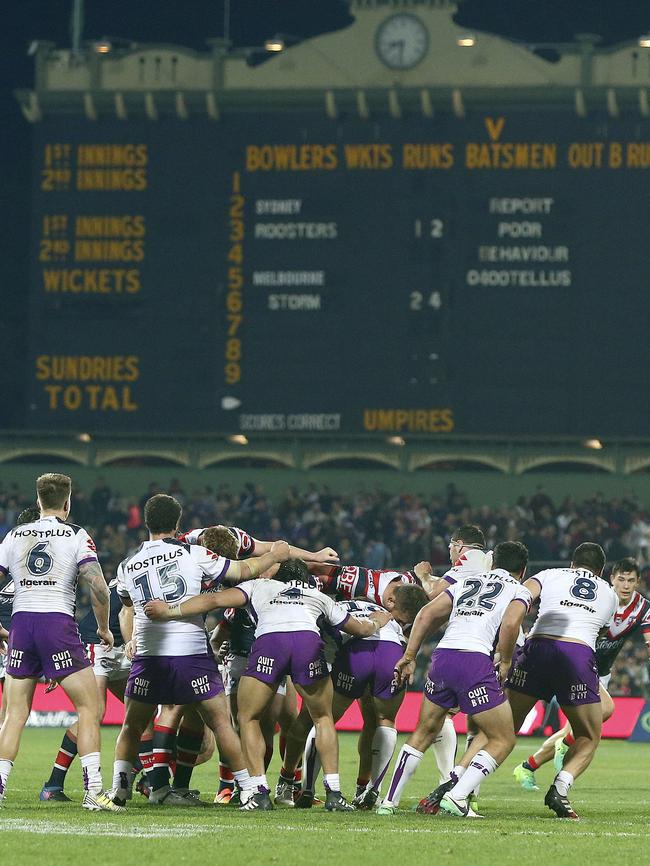 The Sydney Roosters beat Melbourne Storm in a nailbiting NRL contest at Adelaide Oval last year. Picture: Sarah Reed