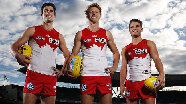 Swans debutants George Hewett, Callum Mills and Tom Papley Picture: Phil Hillyard