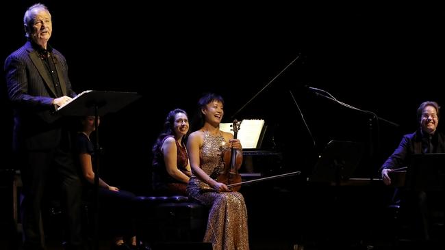 Bill Murray performing at Sydney Opera House with cellist Jan Vogler (right), Vanessa Perez and violinist Mira Wang. Picture: Prudence Upton