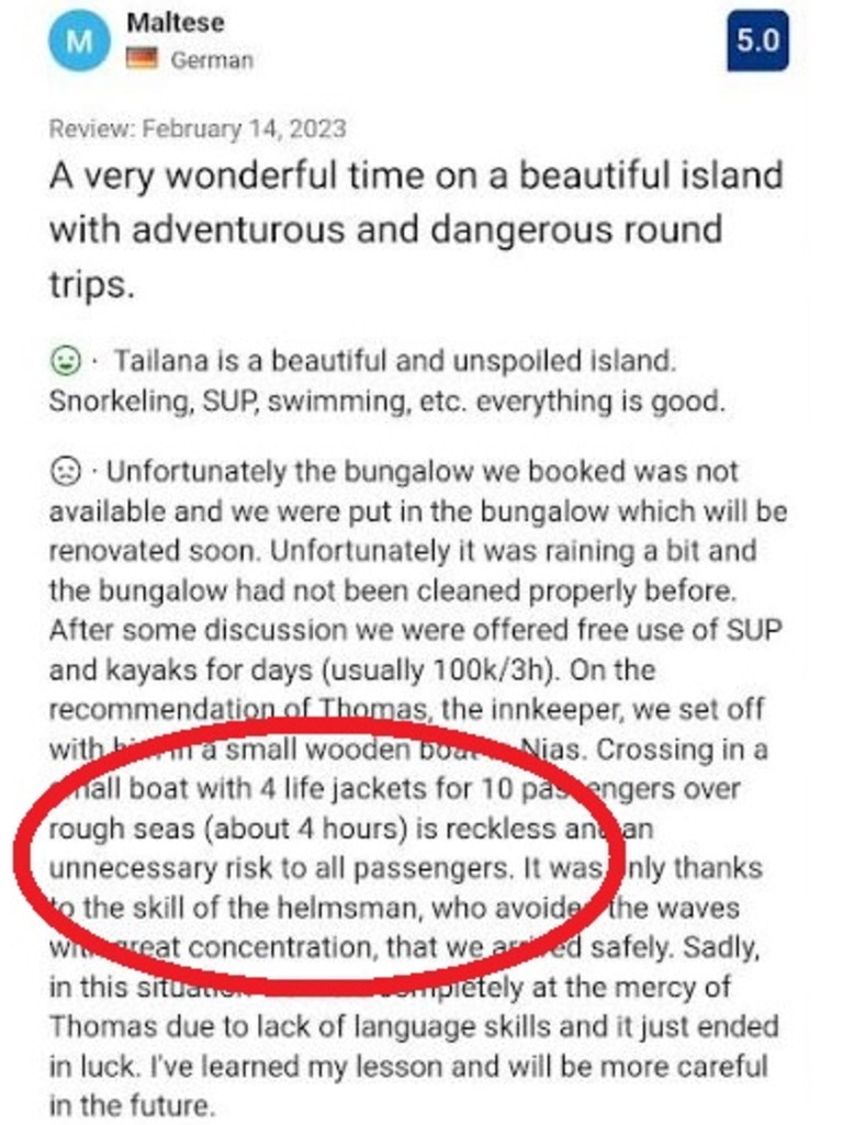 A recent Booking.com review reveals the Nias near-tragedy was an accident waiting to happen.