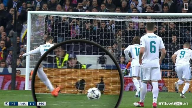 A close up of Ronaldo's penalty.