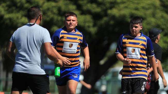 SURFERS PARADISE RUGBY, GOLD COAST , AUSTRALIA - April 10, 2021: Far North Coast U13s v USQ Saints U13s - Day Two of King of the Country rugby tournament.Played at Surfers Paradise Eagles Rugby Ground at Southport. Picture: Scott Powick Newscorp