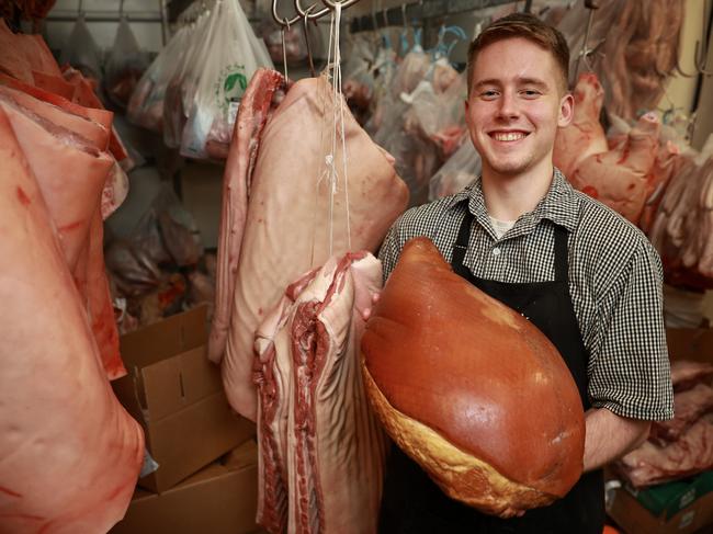 Hayden Lewis at Craig Cook butcher in Bondi Junction. Picture: Justin Lloyd