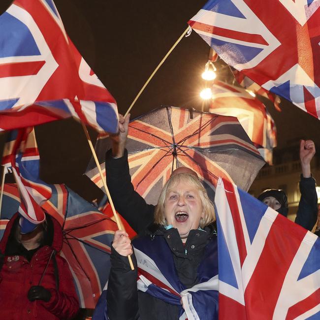 Brexit supporters celebrate as Britain left the European Union.