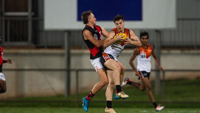 James Auld and Lucas Edmonds as the NTFL Buffaloes' mens side beat the Essendon Bombers. Picture: Pema Tamang Pakhrin