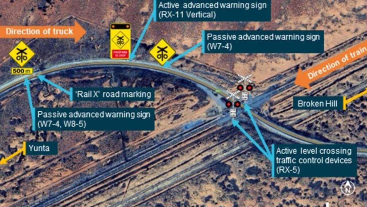 A diagram of the Pacific National train-truck crash on the SA-NSW border at Bindarrah from the ATSB. Picture: ATSB