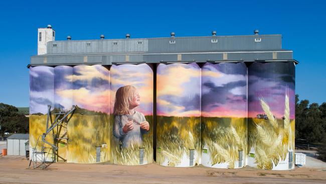 The Viterra Silos at Kimba, which were painted by artist Cam Scale. Picture: Kimba Council