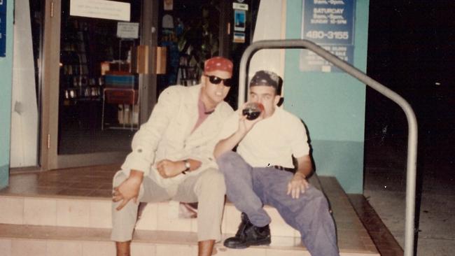 Stephen Smith with his friend Harry on a shop doorstep in Thornbury during his homeless period. Stephen was 15 at the time.