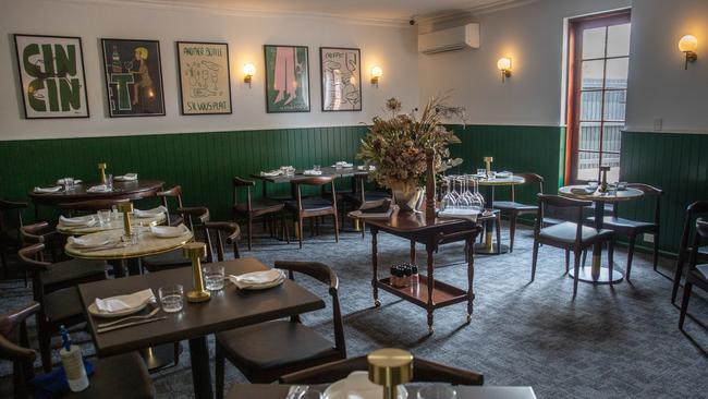 One of the dining rooms at Hampden Bar and Bistro which has opened this week in Battery Point. Picture: Linda Higginson.