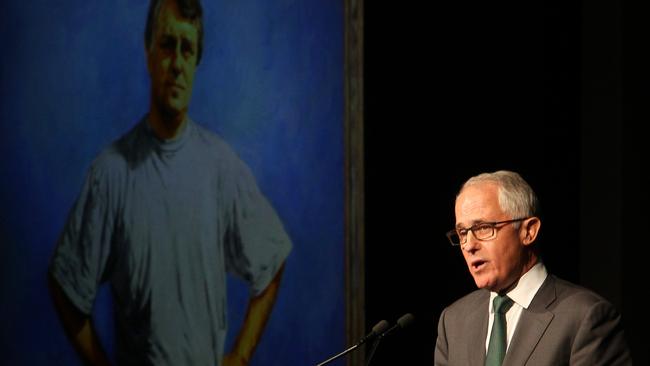 Mr Turnbull speaks at the memorial for The Australian’s cartoonist Bill Leak. Picture: Hollie Adams / The Australian