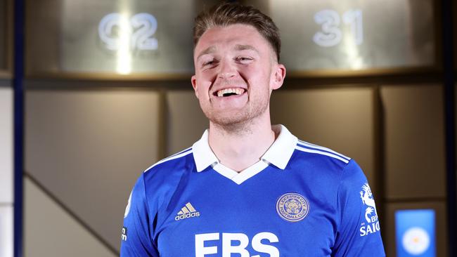 Harry Souttar is all smiles about his move to Leicester City. Picture: Plumb Images / Leicester City FC via Getty Images