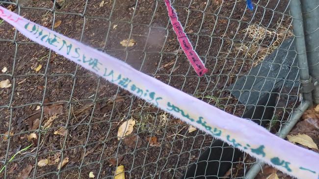 One of the ribbons reads “Chickens. We will miss you. Stay with us”. Picture: Bethany Griffiths