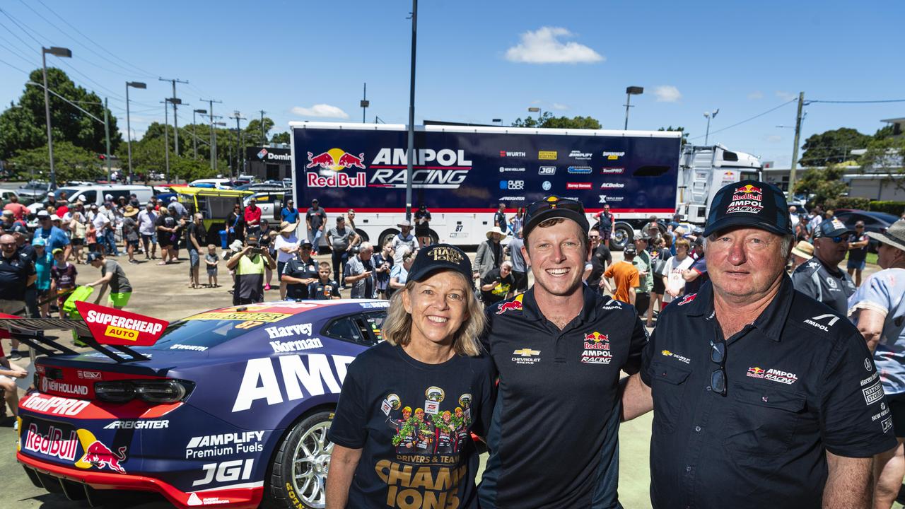 Supercar champion Will Brown with his parents Leanne and Shane Brown at an appearance at Cars Galore in Toowoomba, Sunday, November 24, 2024. Picture: Kevin Farmer