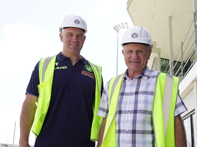 Eels legend Peter Sterling and new coach Jason Ryles check out the club's new Centre of Excellence at Kellyville Park. Picture: Supplied.