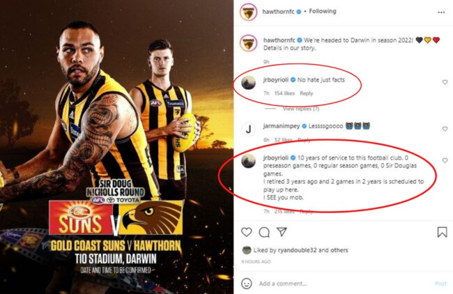 Cryptic posts by Cyril Rioli on Hawthorn's Instagram page.