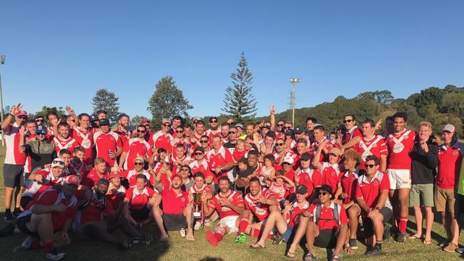 Currumbin Eagles A-grade, reserves and under-19s celebrate their sweep of the Rugby League Gold Coast minor premierships. Picture: Supplied