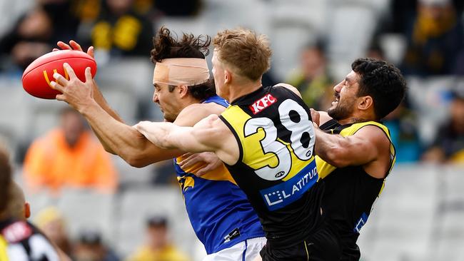 Noah Cumberland had a tough day at the office. Picture: Michael Willson/AFL Photos via Getty Images