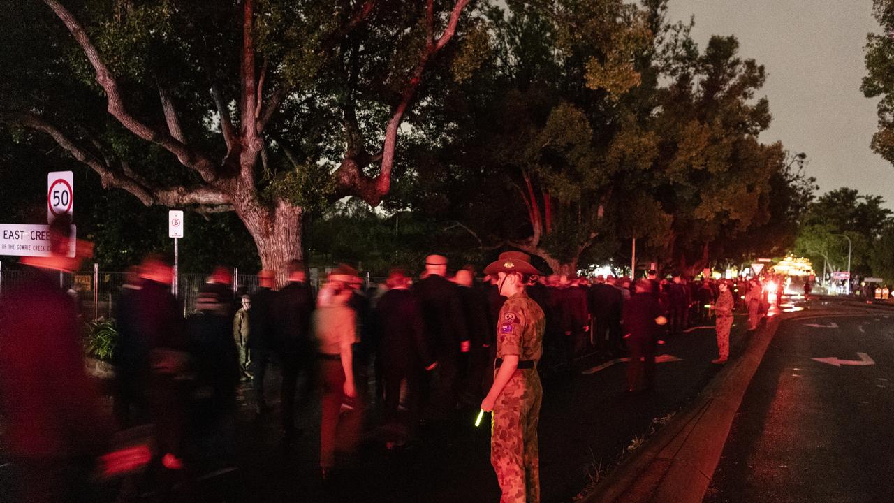 The march to the Anzac Day dawn service, Monday, April 25, 2022. Picture: Kevin Farmer