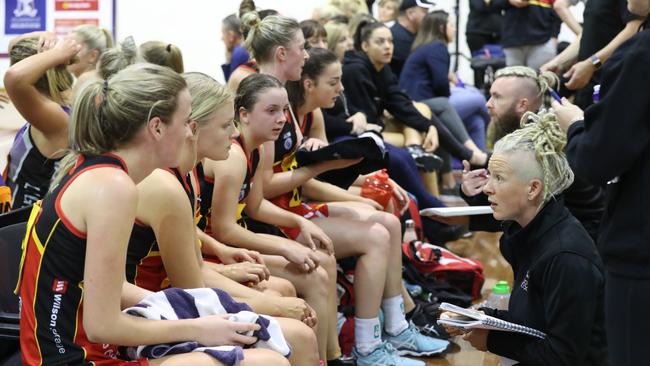 Jade Heinrich while coaching for the Wilson Storage Southern Saints. VNL in 2018. Picture: David Crosling