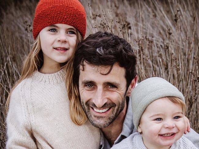 Sam Matthews with his two young kids Audrey and Frank. Picture: Supplied by the family