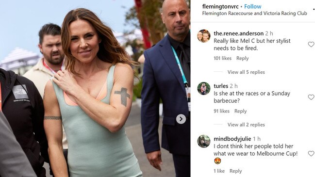 Social media users were less than kind about Mel C's outfit on an Instagram post by Flemmington's official account.