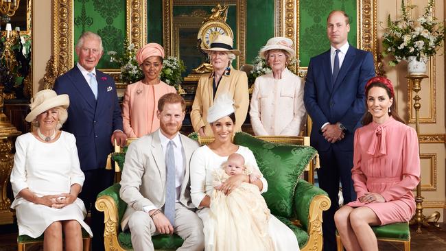 Prince Harry and Meghan with their son, Archie Mountbatten-Windsor with (L-R) Camilla, Duchess of Cornwall, Prince Charles, Ms Doria Ragland, Lady Jane Fellowes, Lady Sarah McCorquodale, Prince William and Catherine. Picture: Instagram