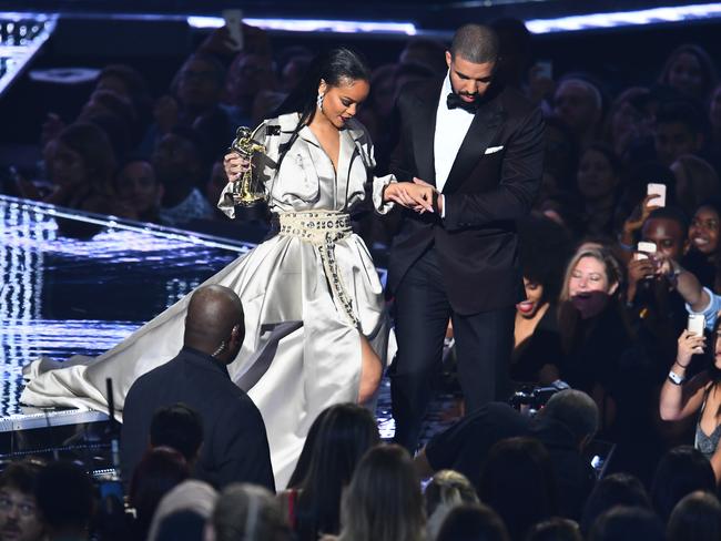 Drake escorts Rihanna during the 2016 MTV Video Music Awards at the Madison Square Garden in New York on August 28, 2016. Picture: AFP