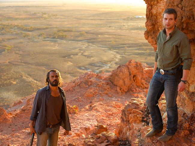 Aaron Pedersen and Alex Russell in a Goldstone scene.