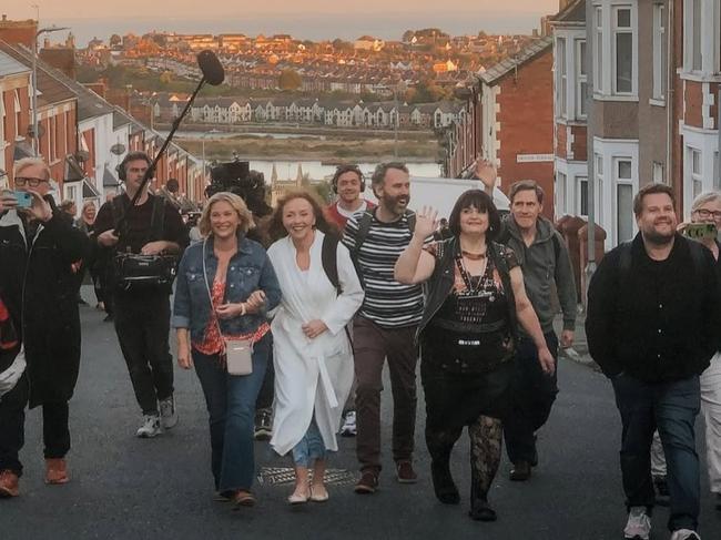 The cast and crew filming in location in Barry in Wales. Picture: Instagram