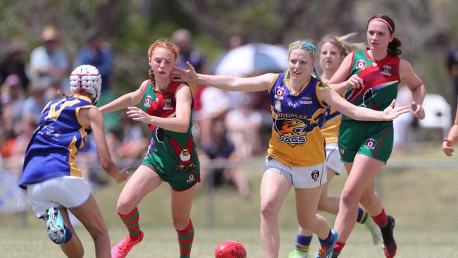 SEQ AFL junior grand final day. Sandgate vs Jindalee U/15 Girls. Pic Peter Wallis