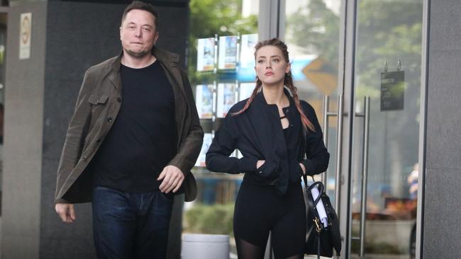 Amber Heard and Elon Musk in Broadbeach this morning. Picture: Nigel Hallett.