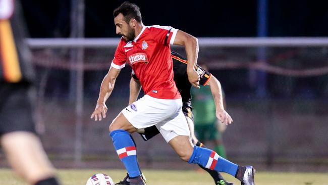 Raiders veteran Justin Bralic has retired after scoring a stoppage-time winner in the FFA Cup SA round-of-16 win over Adelaide Blue Eagles. Picture: Adam Butler