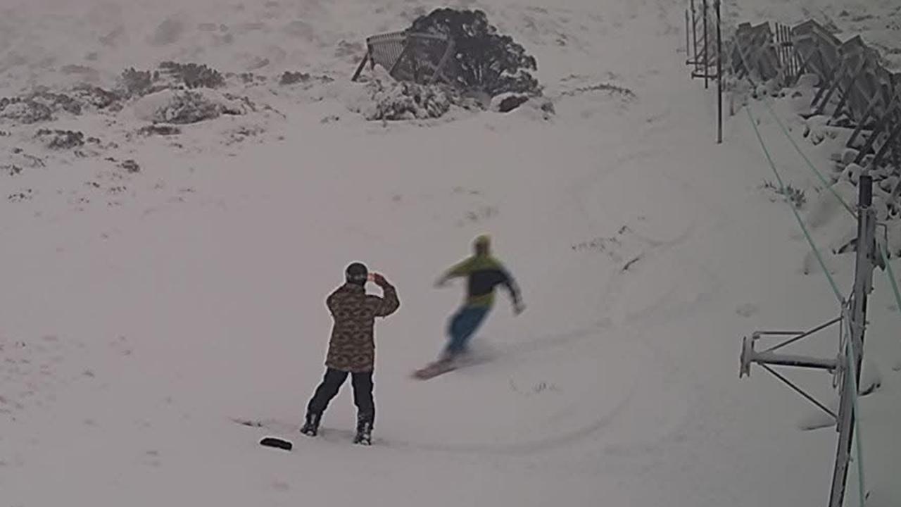 Snowboarders enjoying Mount Mawson in Mount Field National Park on Thursday morning, after a healthy snowfall. Picture: Supplied/Waterfalls Cafe & Gallery