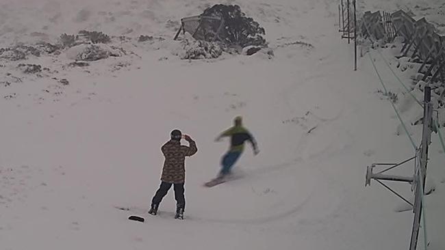 Snowboarders enjoying Mount Mawson in Mount Field National Park on Thursday morning, after a healthy snowfall. Picture: Supplied/Waterfalls Cafe & Gallery