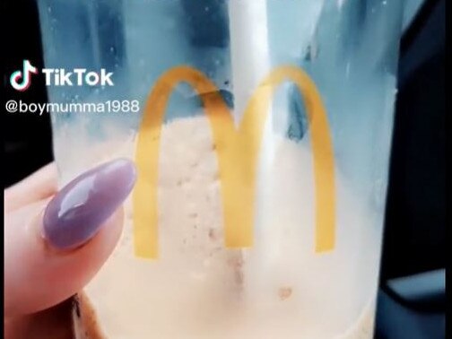 An Aussie Macca’s fan was shocked to discover her beloved coffee frappe doesn’t contain actual shots of caffeine. Picture: TikTok