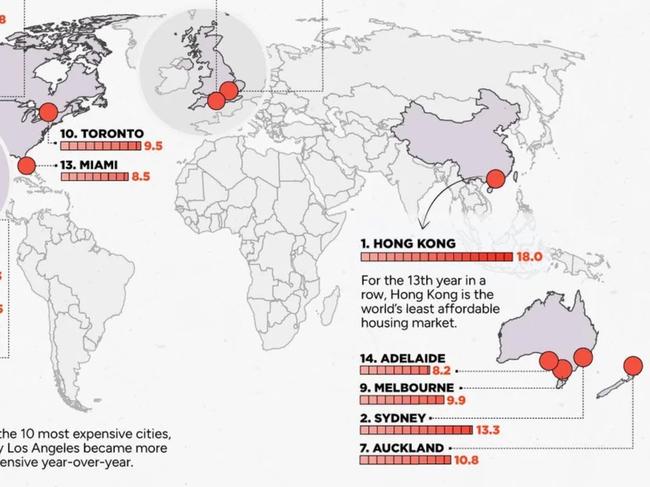 This grim map shows the least affordable housing markets in the world, with three Australian cities featuring.