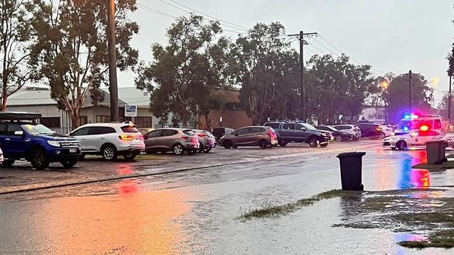 Streets were fully submerged after flash flooding at Eagle Farm on Tuesday. Picture: Michael Bacon