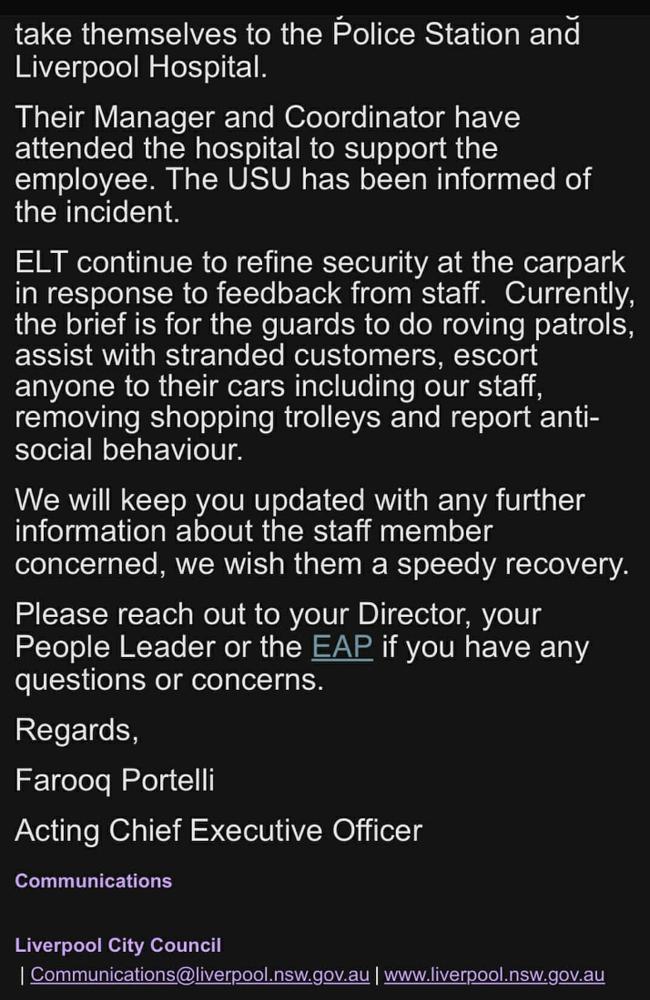 Farooq Portelli’s message to staff. Picture: Supplied