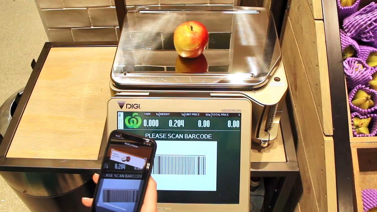 Loose items can be weighed, with a barcode then appearing. When the barcode is scanned, it transfers the dollar amount to the app.