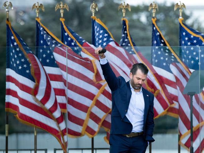 Donald Trump Jr. speaks during a rally of supporters of US President Donald Trump on The Ellipse outside of the White House. Picture: AFP