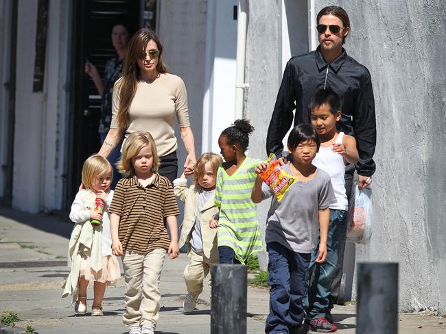 Brad Pitt and Angelina Jolie out with their whole family on March 20, 2011 in New Orleans. Picture: Splash