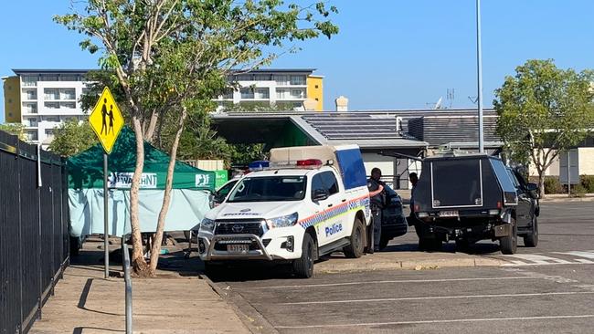 A crime scene was set up at the Palmerston Bus Exchange. Picture: Katrina Bridgeford