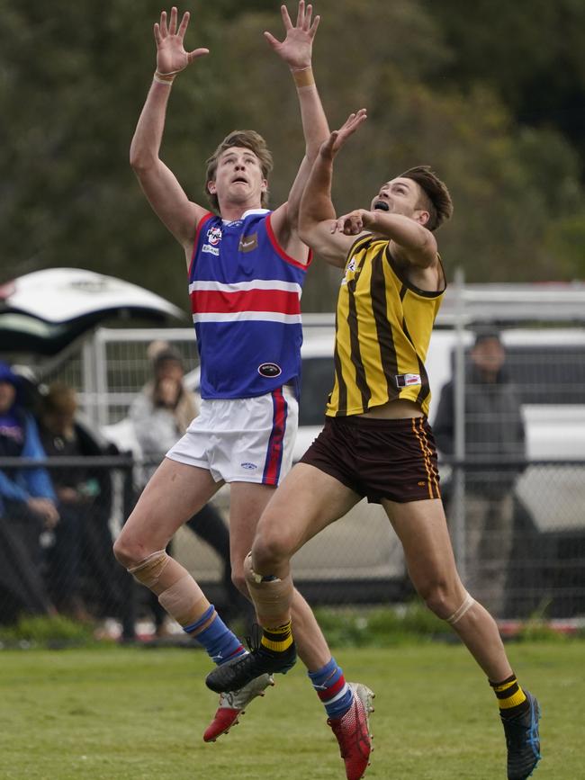 EFNL: South Croydon’s Tom Hofert and Nikolas Schoenmakers of Rowville. Picture: Valeriu Campan