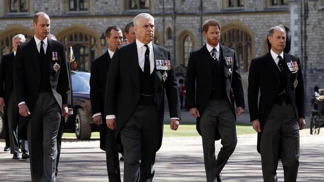 The updated Finding Freedom chapters cover Harry’s visit to the UK for Prince Philip’s funeral. Picture: Alastair Grant/WPA Pool/Getty Images