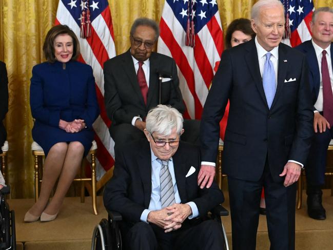 US President Joe Biden presents the Presidential Medal of Freedom to Phil Donahue in May, just three months before his death. Picture: AFP