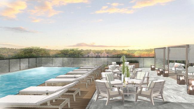 An artist’s impression of the roof bar at the proposed hotel at Inglis Riverside Stables.