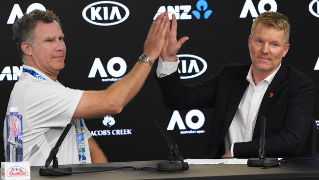 Hollywood actor Will Ferrell during a press conference with Jim Courier in 2018. Picture: Getty