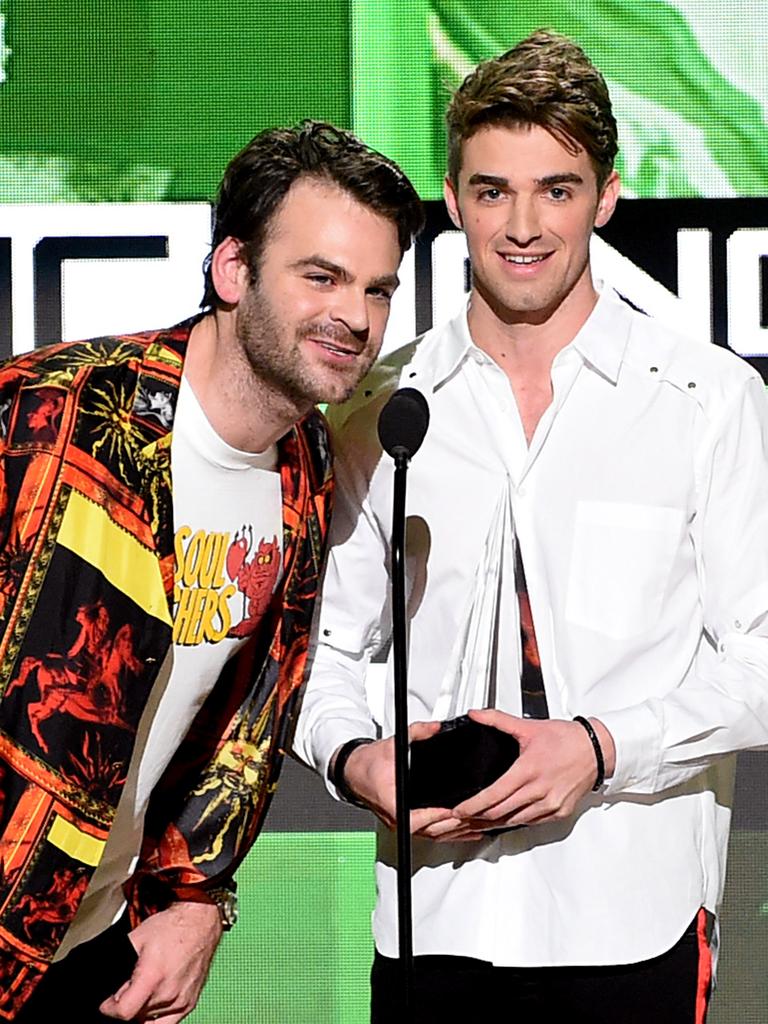 Taggart (right) with Chainsmokers bandmate Alex Pall. Picture: Kevin Winter/Getty Images