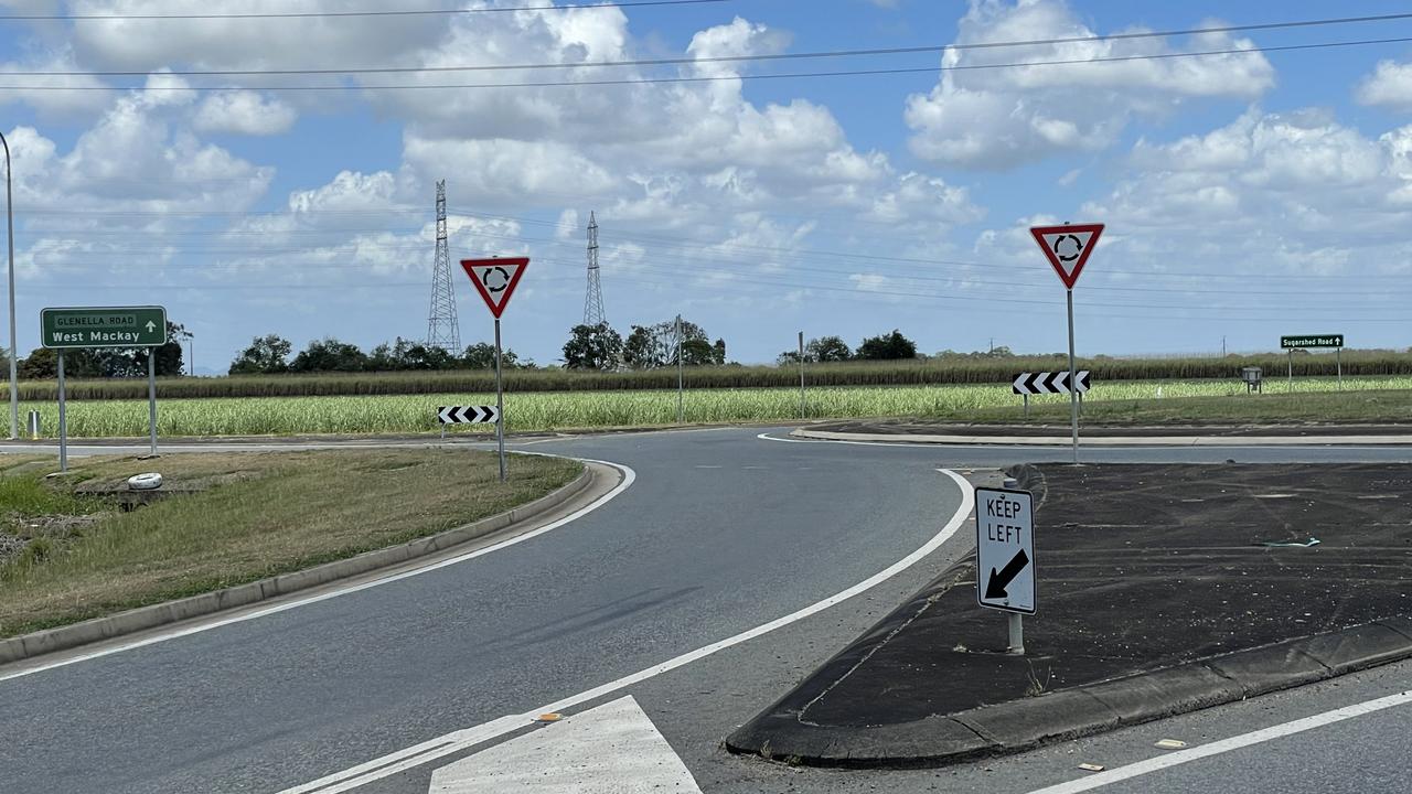 Emergency services including police, paramedics and fire crews were called to the scene at the roundabout linking Sugarshed and Glenella Connection Rds about 1.48am following reports of a serious crash between a motorbike and a cow. Picture: Janessa Ekert